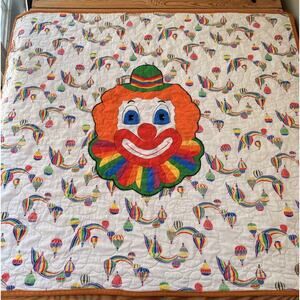 Vintage Komforters For Kids Handmade Clown Quilt Size 38x40 Orange R2